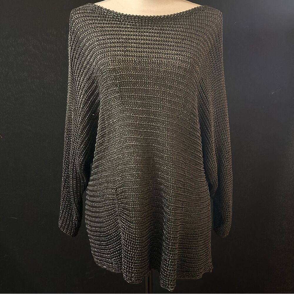 Vince Metallic Mesh Batwing Sleeve Sweater Gray Large